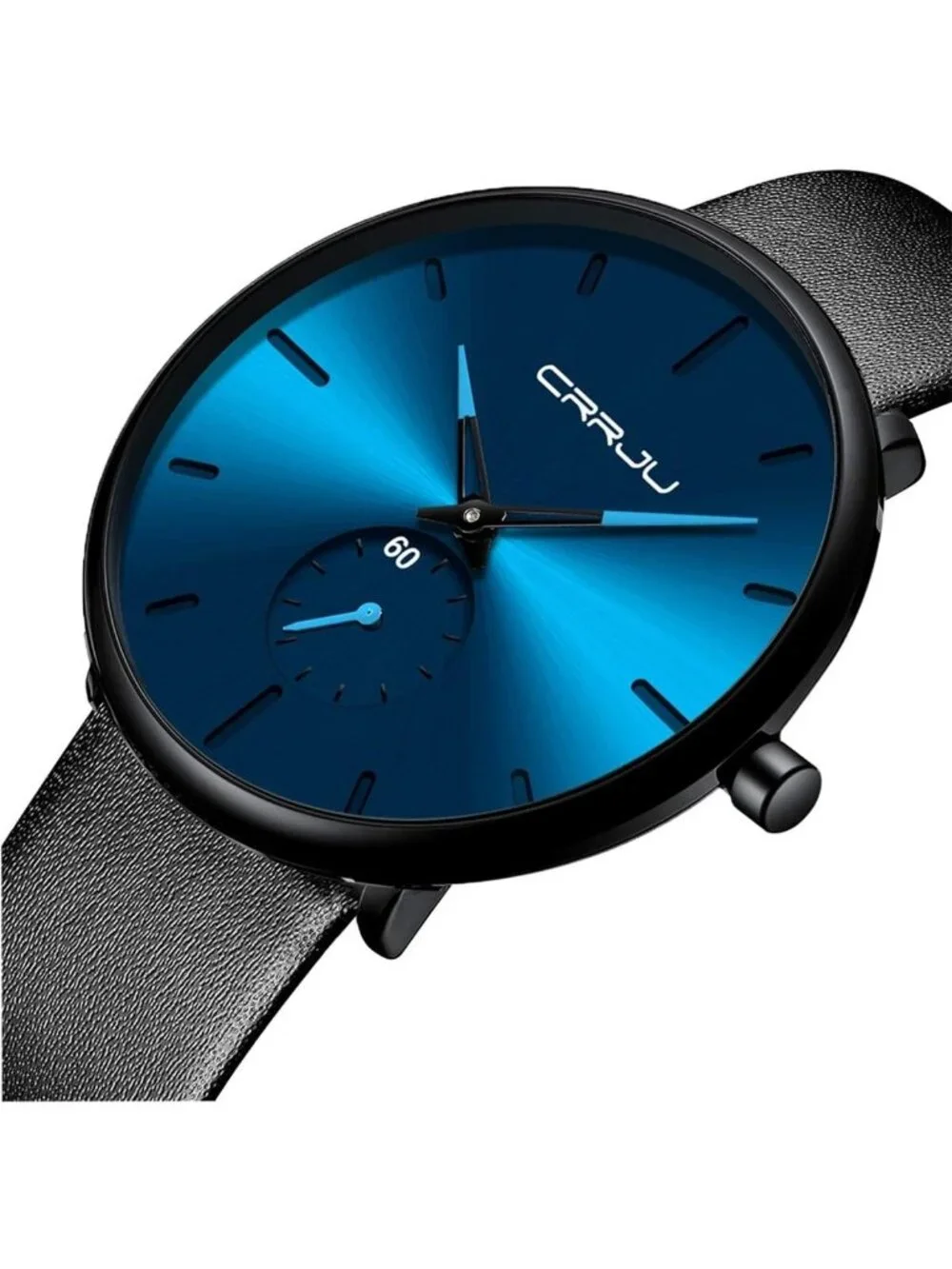 Unisex Blue Ultra-Thin Minimalist Waterproof Fashion Leather Band Wrist Watch